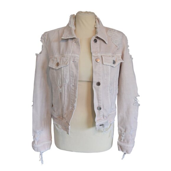 J Brand Jacket Harlow Distressed Trucker Moto Jacket Grunge Size Small Denim - Picture 1 of 15